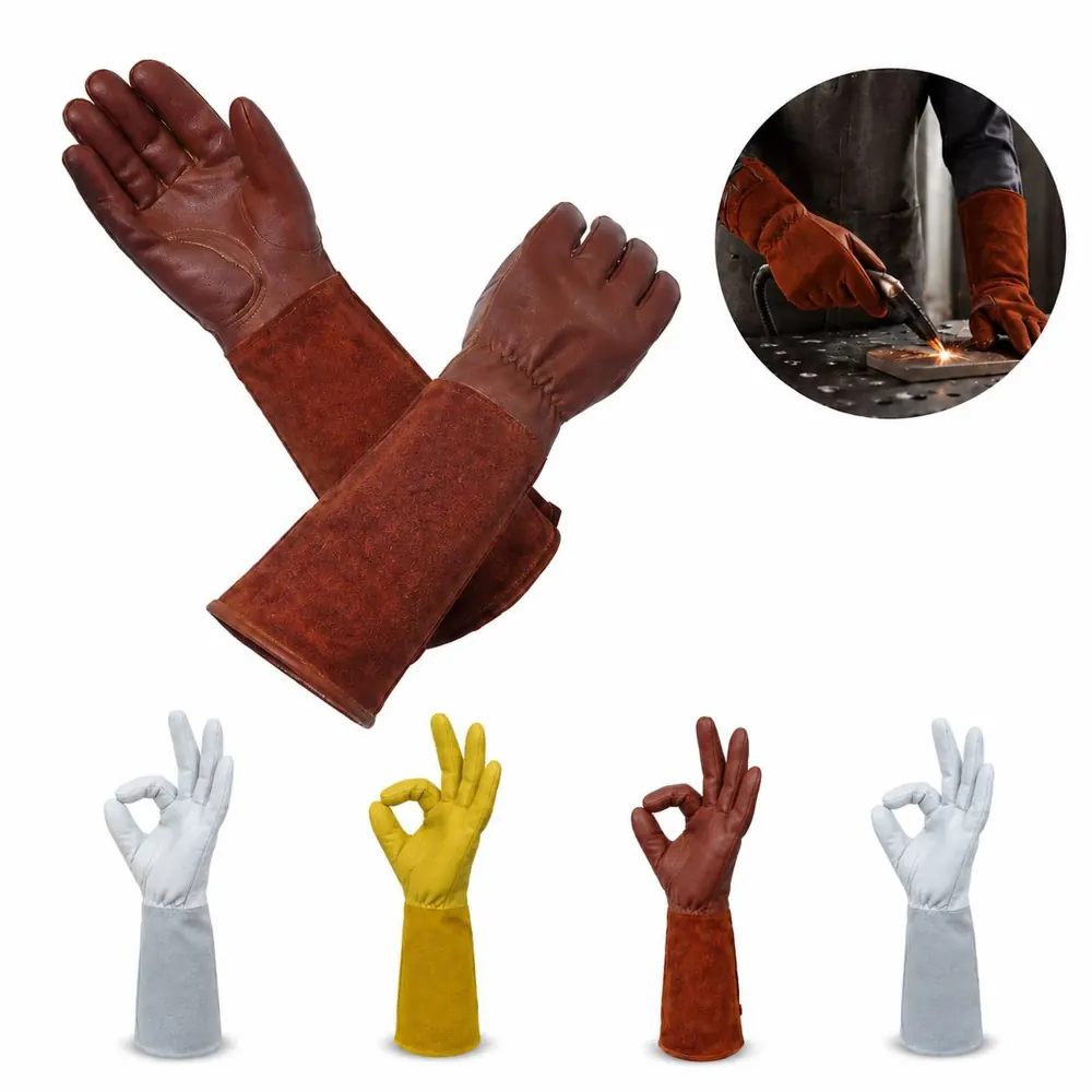 Long Sleeve Cowhide Gardening Gloves for Arm Protection 2