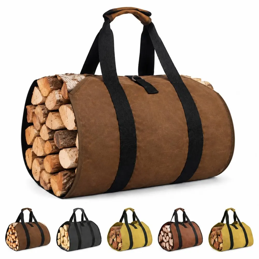 Waterproof Canvas Firewood Log Tote with Reinforced 2