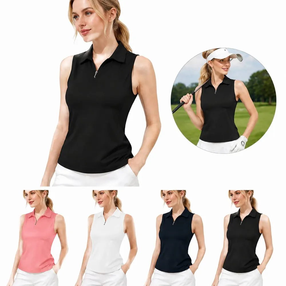 Sleeveless Golf Shirt with Zip Collar, Breathable 2