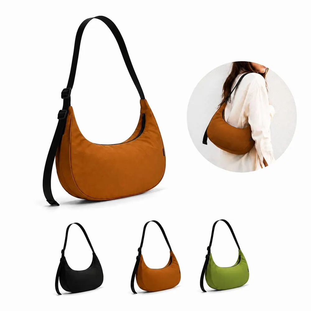 Crescent Nylon Crossbody Bag with Zippered Compartment 2