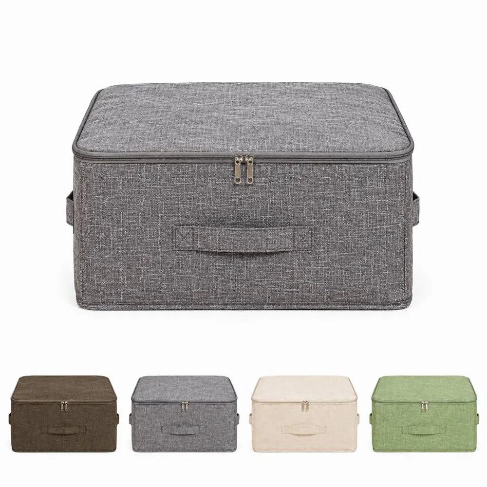 Cotton Linen Organizer Bin with Zipper Lid Foldable 2