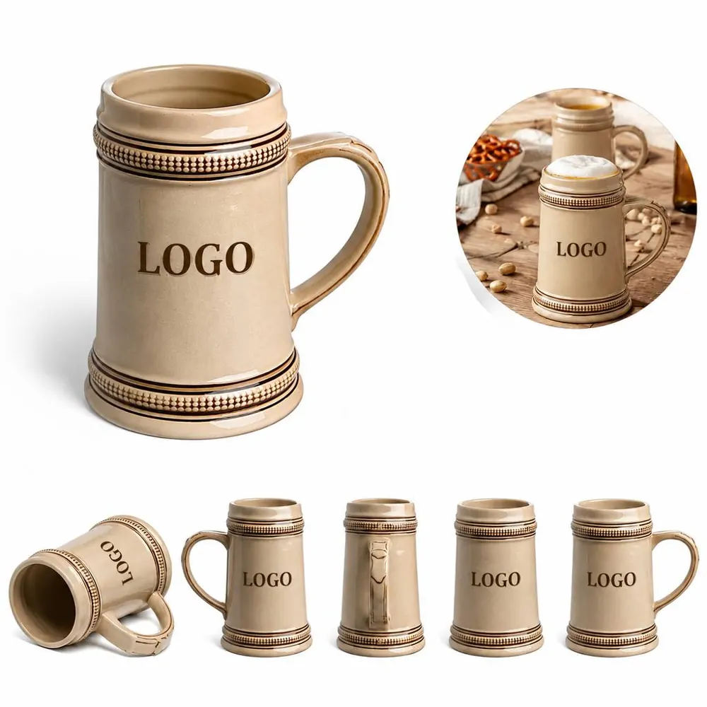 550ML Embossed Ceramic Beer Stein for Cold Drinks