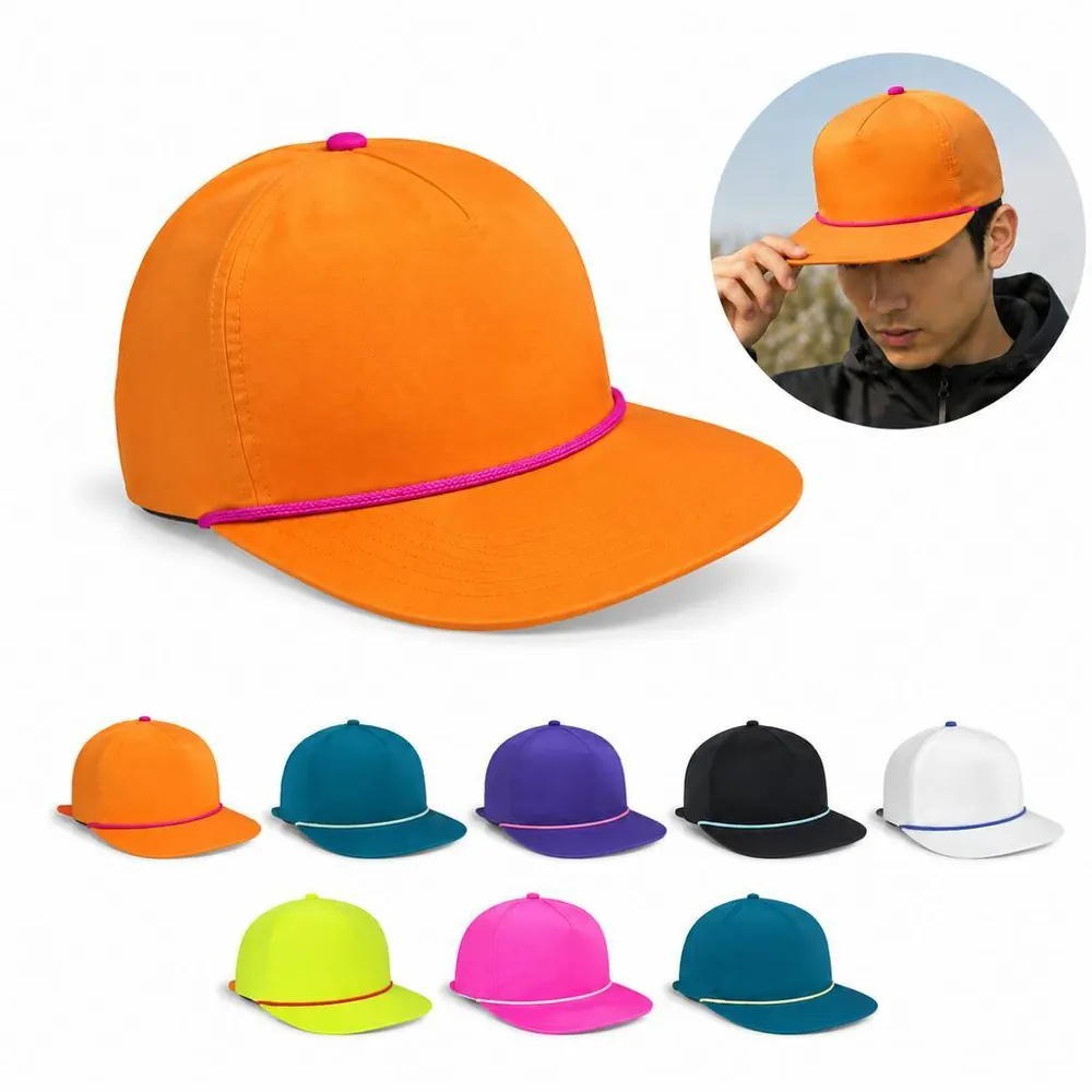 Adjustable Flat Brim Baseball Cap with Decorative Rope 2