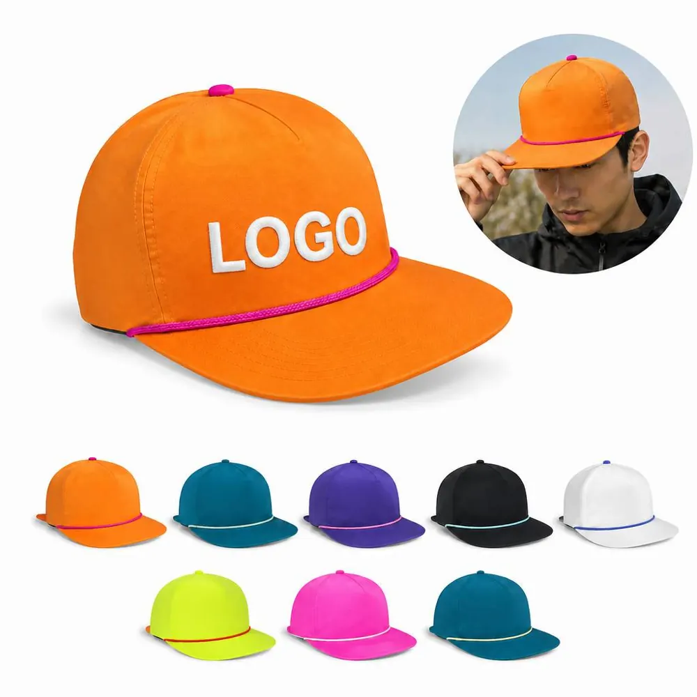 Adjustable Flat Brim Baseball Cap with Decorative Rope