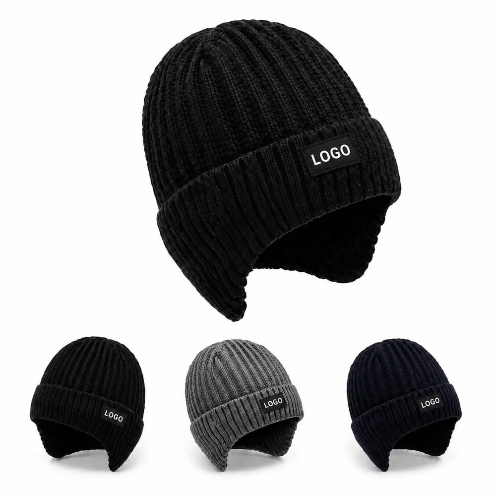Winter Knit Hat with Earflaps Fleece Lined for Adults