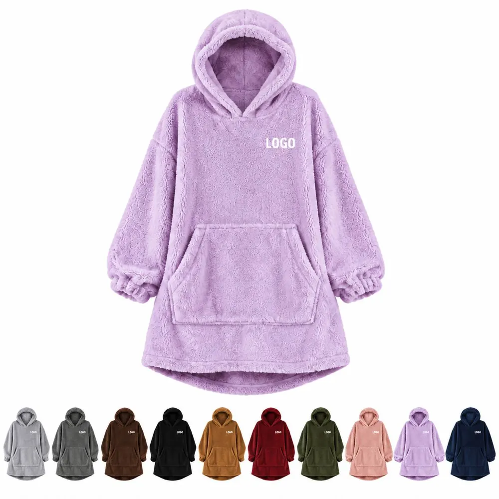 Oversized Fleece-Lined Hooded Sweatshirt Blanket with Pocket