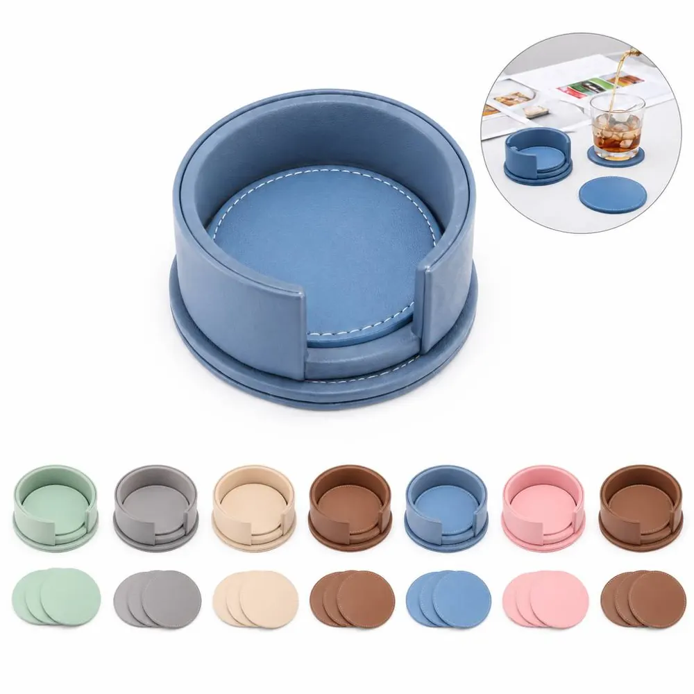 Durable Leather Drink Coaster Set for Home and Office 2