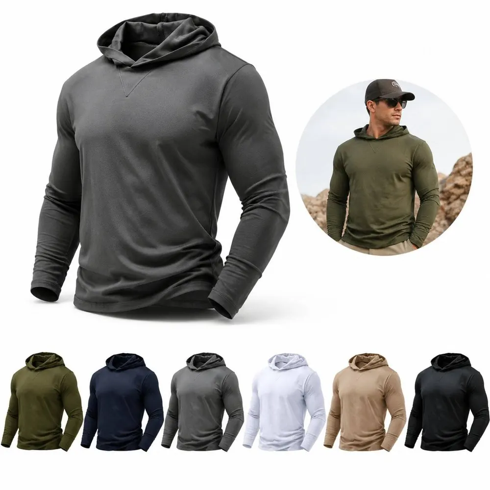 Men's Hooded Long Sleeve Cotton Tee 2