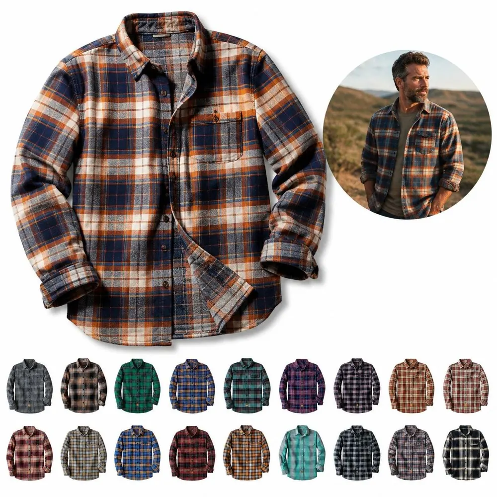 Long Sleeve Brushed Cotton Flannel Shirt for Men 2