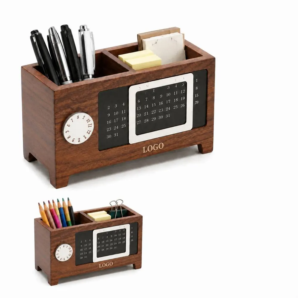 Wooden Desk Organizer with Perpetual Calendar Ring