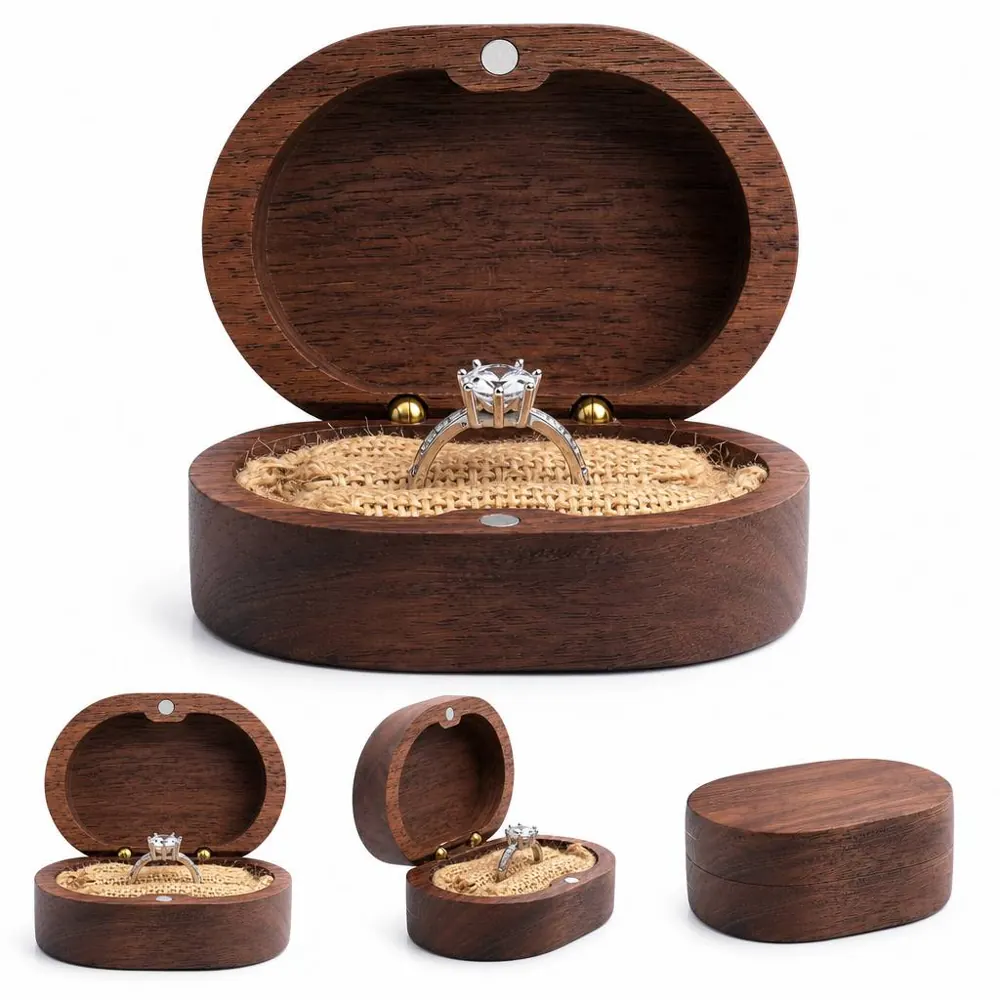 Handcrafted Wooden Wedding Ring Holder with Cushion 2