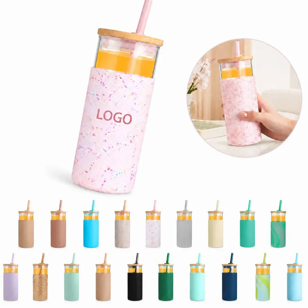 20oz Glass Tumbler with Bamboo Lid and Straw