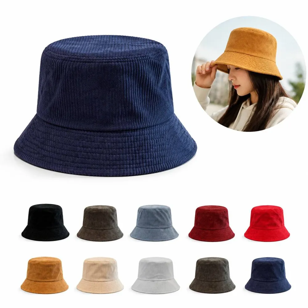 Wide Brim Corduroy Fisherman Hat Foldable Sun Protection 2