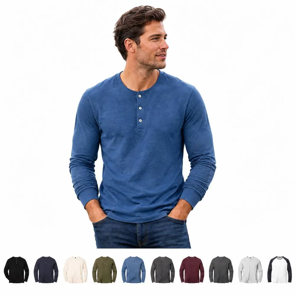 Men's Slim Fit Long Sleeve Henley Shirt 2