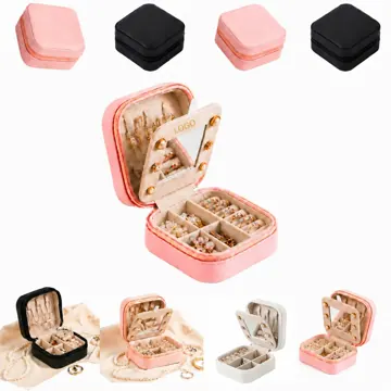 Waterproof PU Leather Travel Jewelry Case with Mirror