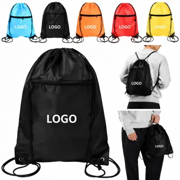 Reinforced Drawstring Backpack with Front Zipper Pocket
