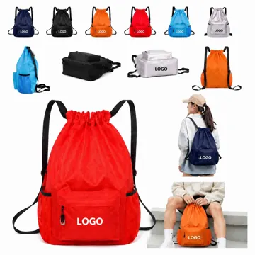 Water-Resistant Drawstring Backpack with Bottle Holder