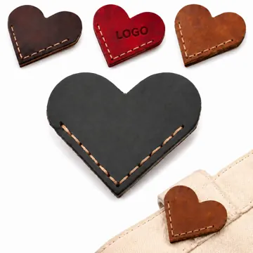 Heart-Shaped Full Grain Leather Bookmark, Debossed Design