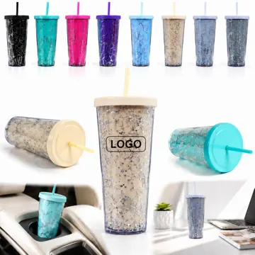 24oz Glitter Plastic Tumbler with Straw & Spill-Resistant