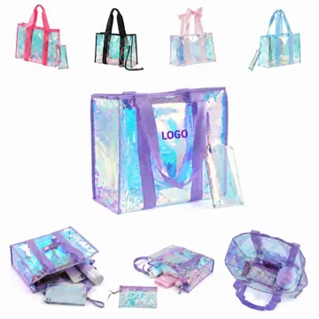 Iridescent Clear PVC Large Beach Tote for Pool Travel