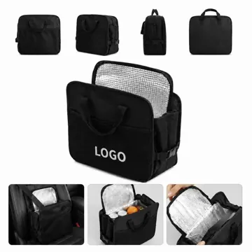 Black Insulated Car Seat Back Organizer with Mesh Pocket