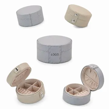 PU Mini Round Jewelry Box with Soft Lining, Compact Travel