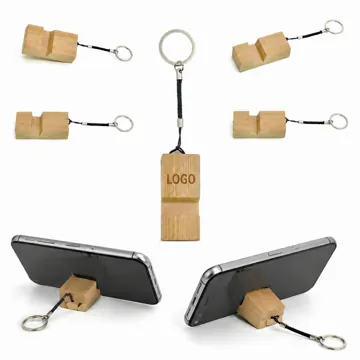 Solid Wood Keychain Phone Stand with Portable Desk Holder