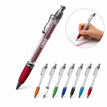 Retractable Ballpoint Pen with Transparent Barrel, Red Ink
