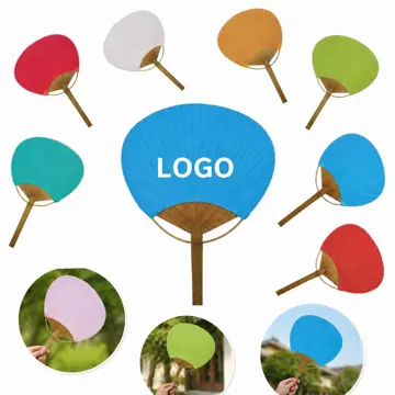 Natural Bamboo Round Hand Fan, Foldable Japanese Style