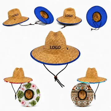 Classic Woven Straw Lifeguard Sun Hat with Wide Brim