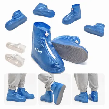 Waterproof PVC High-Top Shoe Covers with Zipper, Anti-Slip