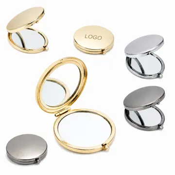 Double-Sided Magnifying Compact Mirror, Round Metal Makeup