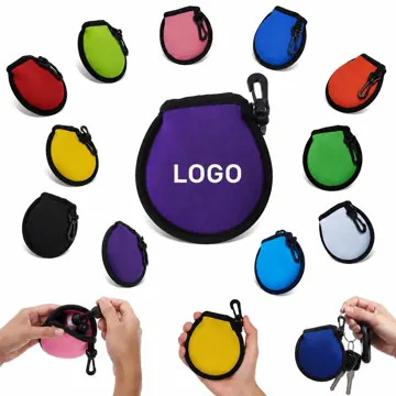 Round Zipper Storage Pouch with Carabiner, Neoprene