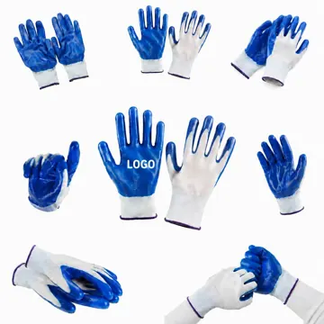 Blue Crinkle Half-Dipped Nitrile Work Gloves