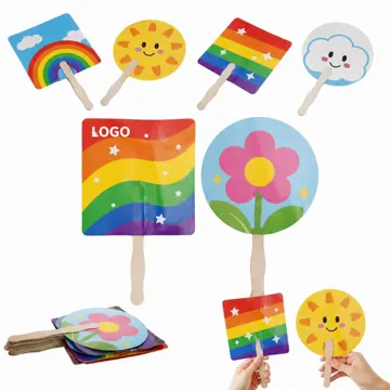 Double-Sided Paper Fan with Wooden Handle, Foldable