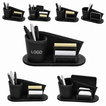 PU Leather Desk Organizer with Multi-Compartment Pencil