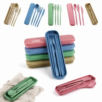 Portable Wheat Straw Cutlery Set with Case, 4-Piece