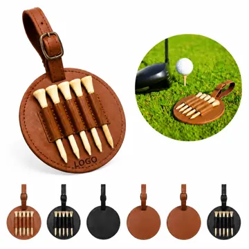 PU Leather Golf Tee Holder with 5 Tees Set