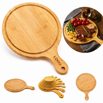 Natural Wood Round Cutting Board with Handle for Kitchen