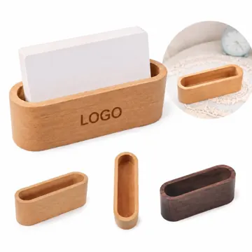 Wooden Business Card Holder, Natural Desktop Display Stand