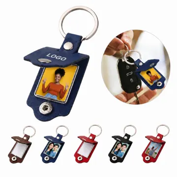 Personalized PU Leather Photo Keychain with Clear Sleeve