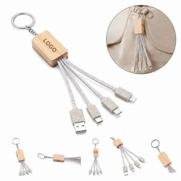 Eco Bamboo 4-in-1 Keychain Charging Cable, Tangle-Free Fast