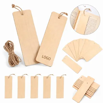10PCS Blank Wooden Bookmarks with Ropes for DIY Craft