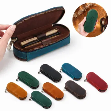 Vintage Genuine Leather Pen Case with Multiple Slots