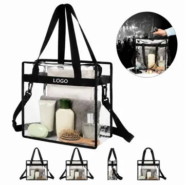 Clear Transparent Vinyl Tote Bag with Zipper Closure