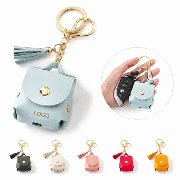 PU Leather Earphone Case Keychain with Secure Clip