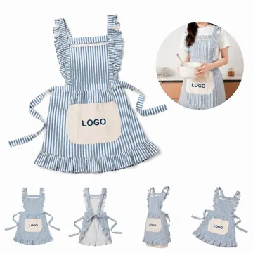 Cotton Linen Lace Edge Apron with Adjustable Neck and Pocket