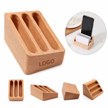 Polished Wooden 3-Slot Business Card Holder for Desk