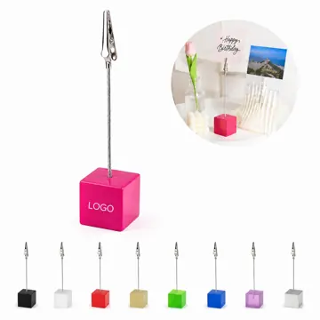 Resin Cube Base Memo Holder with Metal Clip for Desk