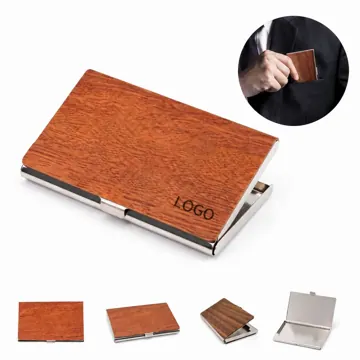 Engraved Wooden Business Card Holder for Desk Organizer